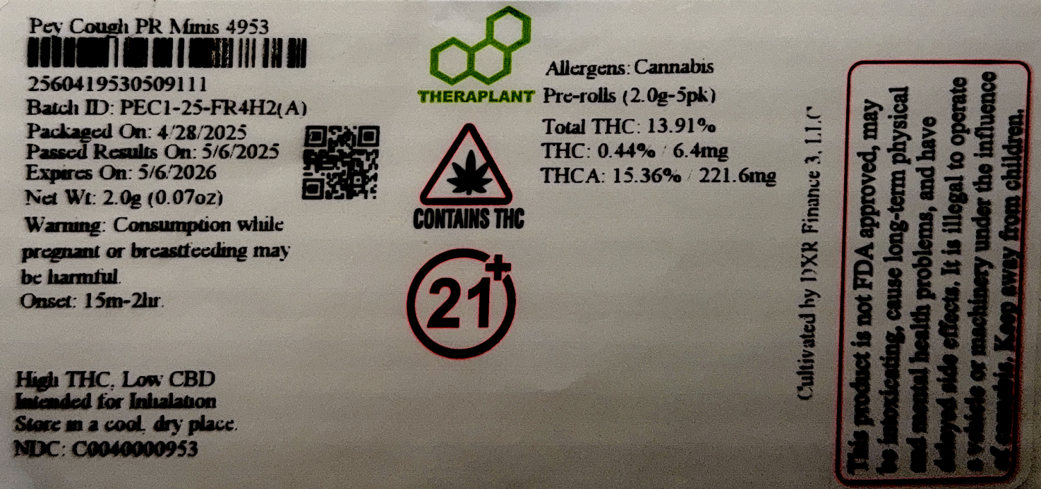 Pey Cough PR Minis 4953- 13.91% THC - Image 2