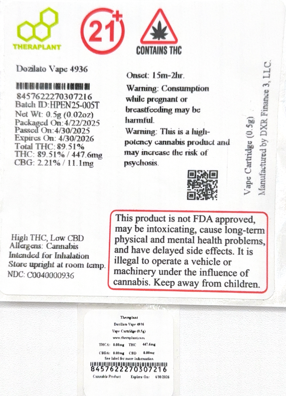 Dozilato Vape 4936- 89.51% THC - Image 2