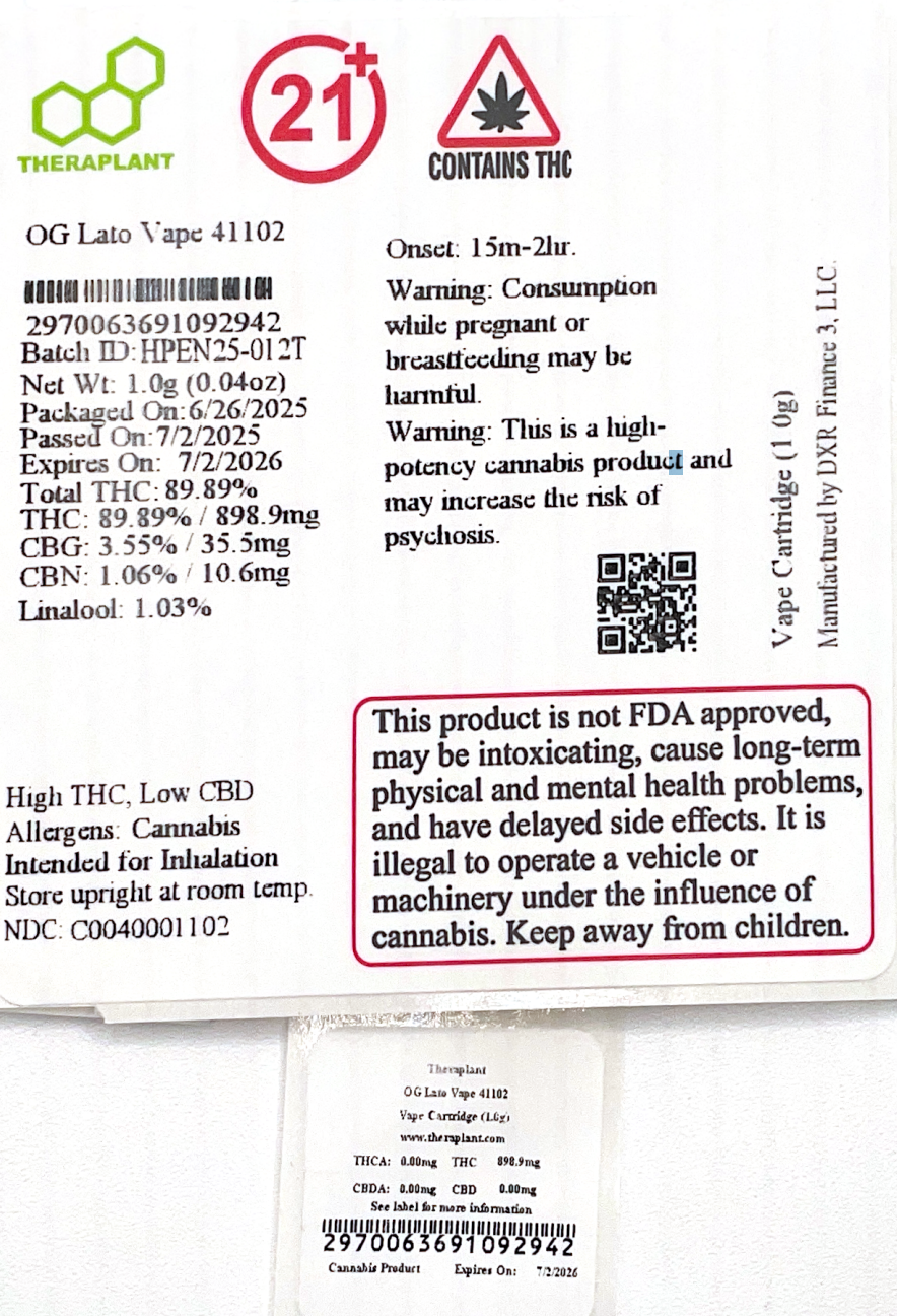 OG Lato Vape 41102- 89.89% THC - Image 2