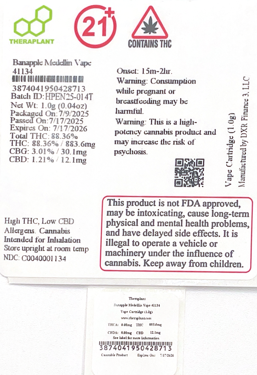 Banapple Medellin Vape 41134- 88.36% THC - Image 2