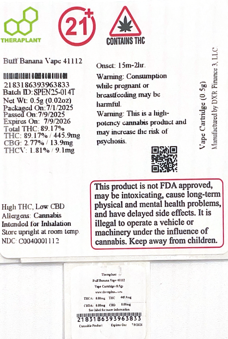 Buff Banana Vape 41112- 89.17% THC - Image 2