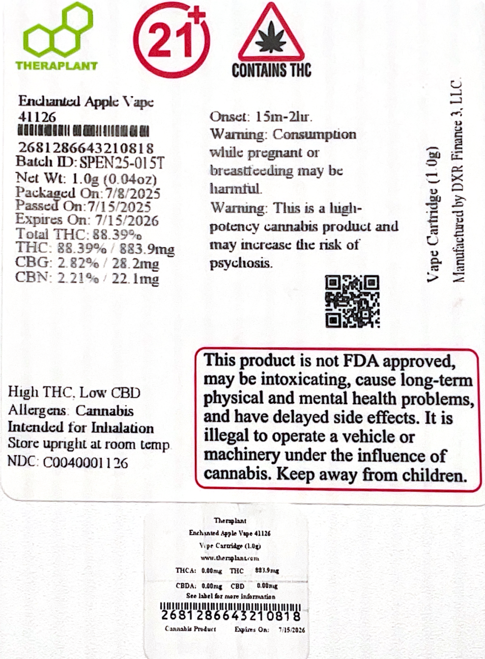 Enchanted Apple Vape 41126- 88.39% THC - Image 2