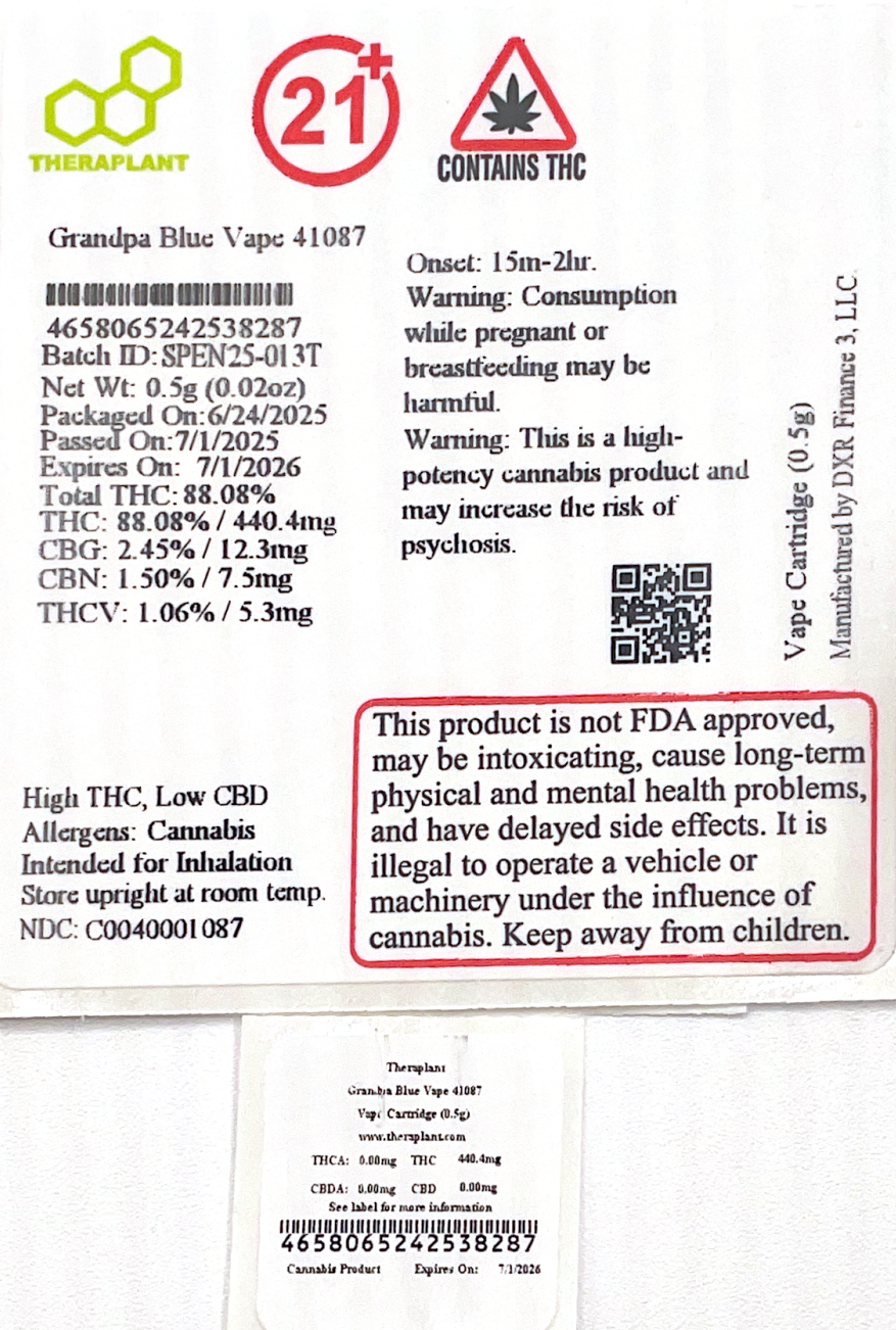 Grandpa Blue Vape 41087- 88.08% THC - Image 2