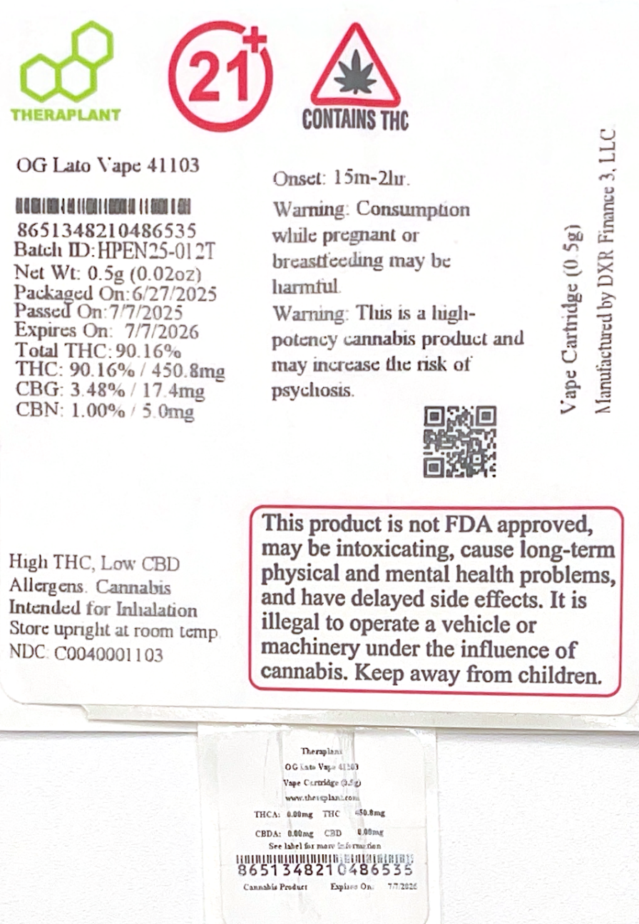 OG Lato Vape 41103- 90.16% THC - Image 2