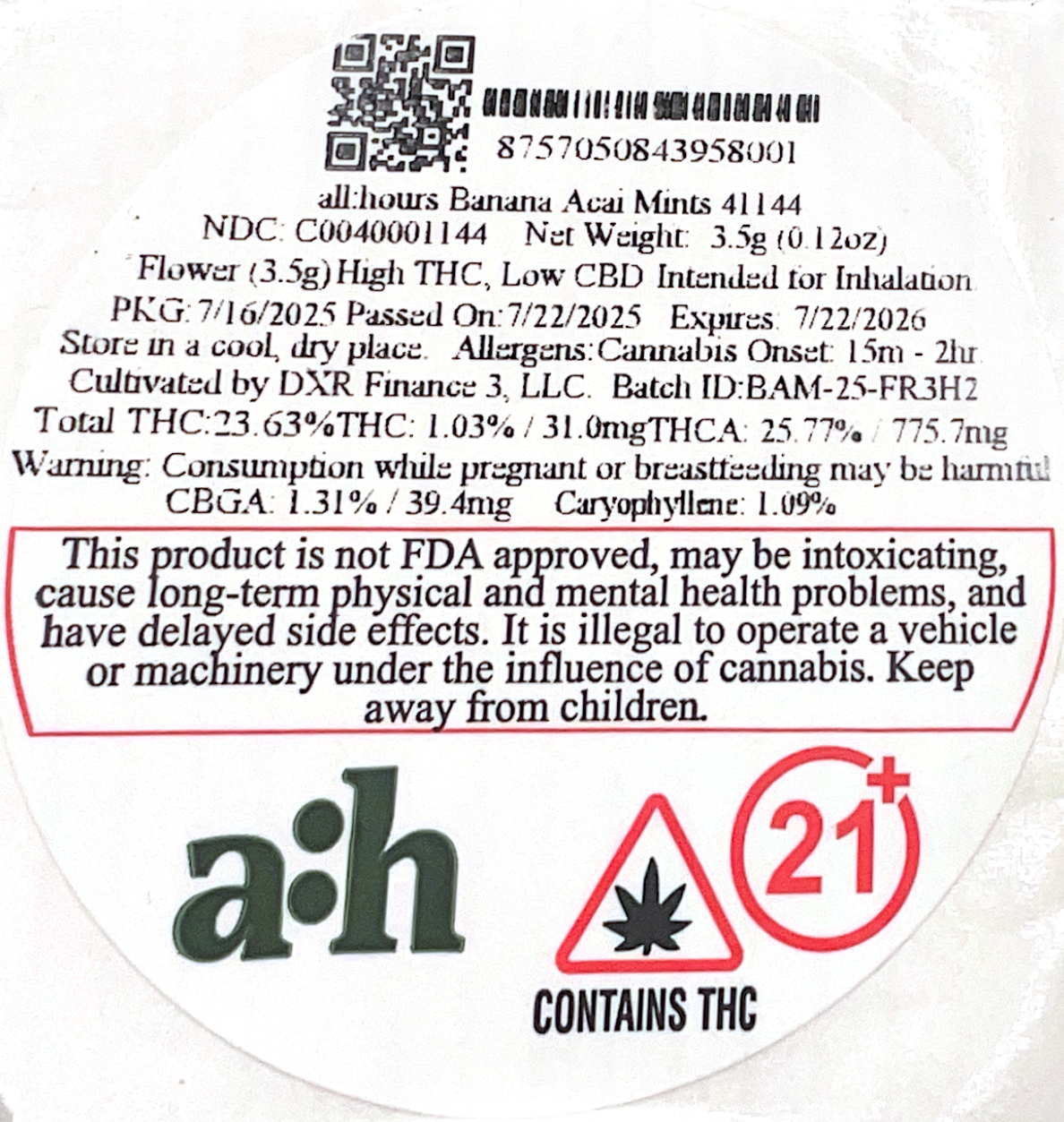 all:hours Banana Acai Mints 41144- 23.63% THC - Image 2