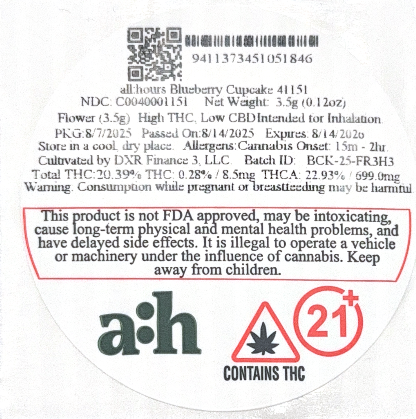 all:hours Blueberry Cupcake 41151- 20.39% THC - Image 2